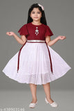 Red cotton girls' dress with beaded trim and matching headband