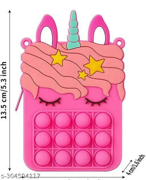 Pink silicone bubble stationery storage bag with popper antistress coin purse for kids, boys and girls. Pop it toy with sensory play experience