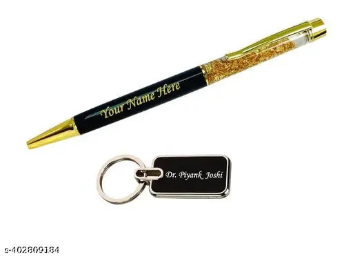 Customized faux leather men's wallet pen keychain combo, personalized with recipient's name, ideal for gifting occasions