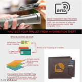 Brown genuine leather men's wallet with 3 compartments, solid pattern, and RFID security for travel or formal use. Compact, durable, and portable with extra photo sleeves. Perfect gift accessory for men