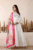 Vichitra Silk Sequins Embroidered Festival Special Gown with Tebby Silk Dupatta, Indian bridal wear in S, M, L, XL, XXL sizes