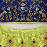 Acrylic-cotton blend, sleeveless embroidered lehenga with net dupatta in floral stitch pattern. Indian-made SanLehangha for 1-2 year olds