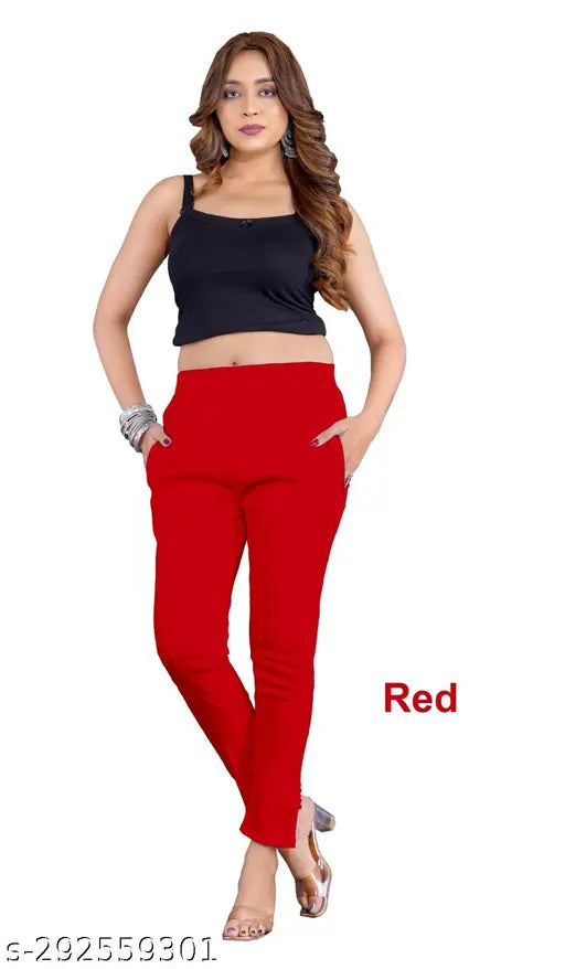 Solid cotton lycra cigar pants - stretchy, comfortable jeans trousers in various sizes from XS to XXL. Made in India