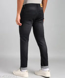 Black cotton slim fit men's jeans with cross pocket