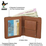 Brown faux leather men's wallet, 2 compartments, stitched detail, matte finish