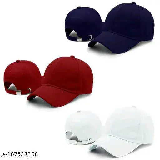Trending cotton baseball caps, set of 3 for men and women, solid color style from India