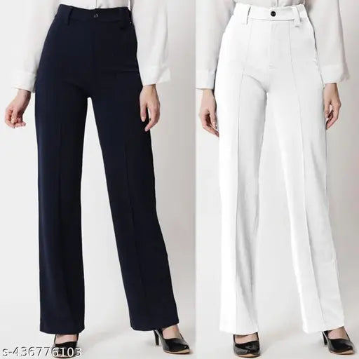 Black high waist slim fit pants, white dress shirt, women's formal wear trousers