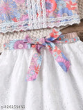 Cute cotton funky kids girls dungarees & jumpsuits with short sleeves, printed net pattern in various sizes from 0-3 months to 6-7 years, made in India
