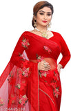 Beautiful net fabric saree with embroidered solid silk blouse, Indian wedding attire