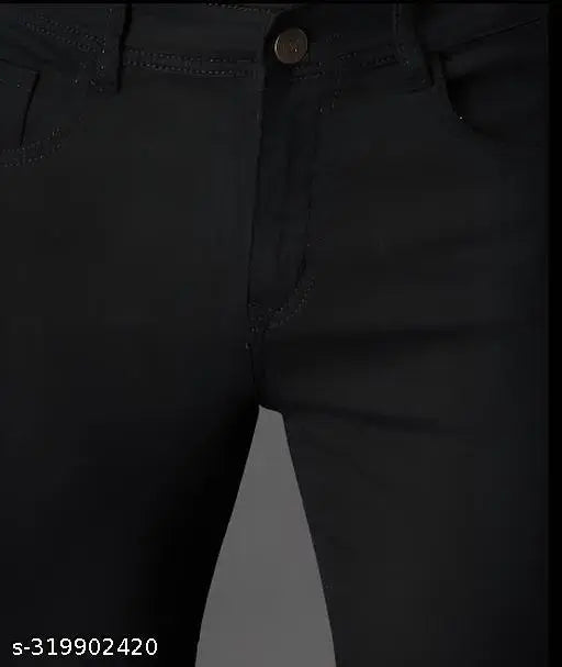 Black denim Teresa knee-cut jeans with ripped pattern, men's fashion essential