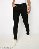 Black denim men's jeans, RusticBlooms brand, sleek and versatile, slim fit, mid-rise style, sizes: 26, 28, 30, 32 (Waist 26in/Length 39in, Waist 28in/Length 39in, Waist 30in/Length 39in, Waist 32in/Length 39in)