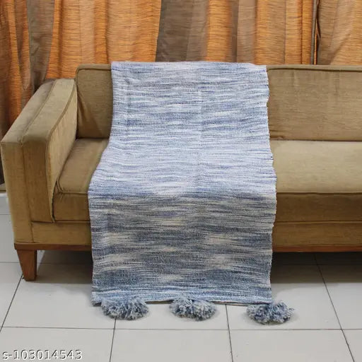 Amitra 100% Acrylic Blue Throw Blanket, ultra-thick, soft & cozy with long tassels fringe - India-made home decor