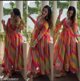 Striped Georgette long-sleeve gown, classic designer women's evening wear from India