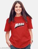 Red cotton round neck printed T-shirt women's
