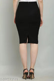 Women's solid pencil black cotton blend skirt, size 32-40 (waist 32-40in, length 19in)