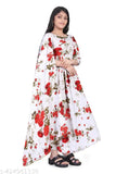Stylish designer rayon gown with printed net, three-quarter sleeves, size 9-16 for young women