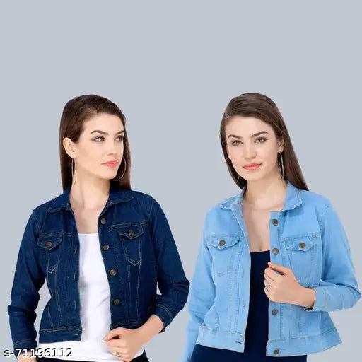 Comfy denim waistcoat for women, solid pattern, long sleeves - S, M, L, XL, India