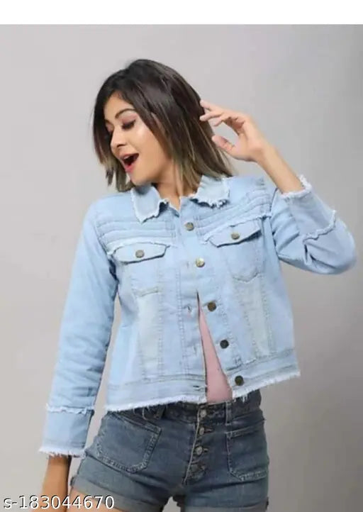 Denim women's jacket, solid-colored, long sleeves - ZFF Classy Fashionable India