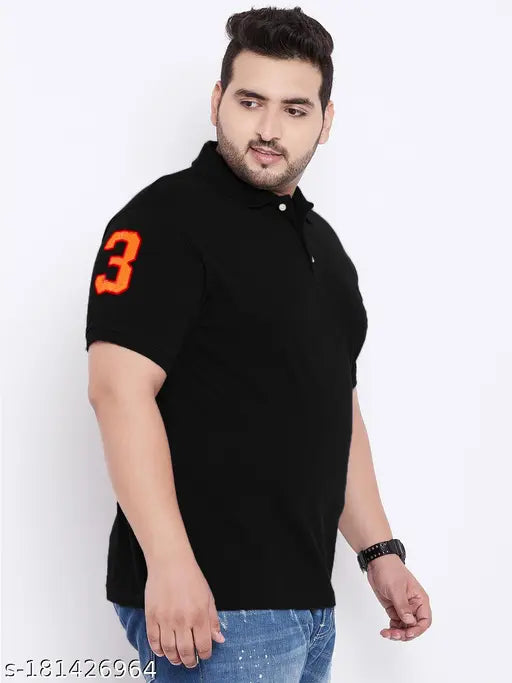 Bigbanana men's plus size black solid polo t-shirt, printed with short sleeves [XXL, XXXL, 4XL, 5XL, 6XL] from India