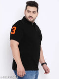 Bigbanana men's plus size black solid polo t-shirt, printed with short sleeves [XXL, XXXL, 4XL, 5XL, 6XL] from India