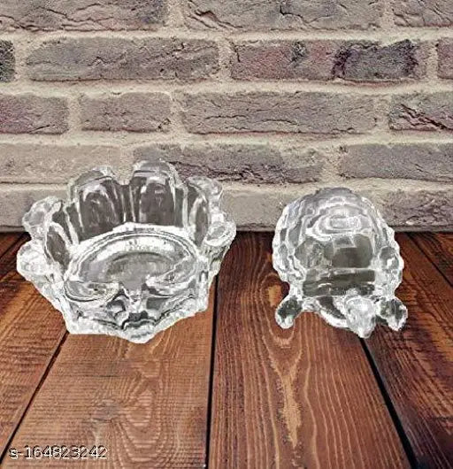 Clear glass crystal turtle with plate for feng shui and vastu