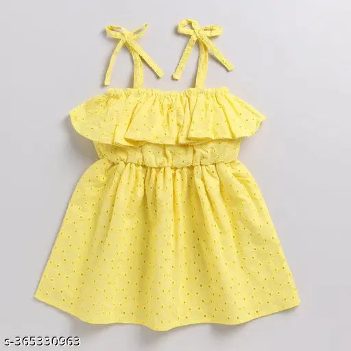 Cotton Snuggly Monkey Girls Off-Shoulder Embroidered Frock, 9-12 Months size, intricate floral pattern, easy elasticized neckline