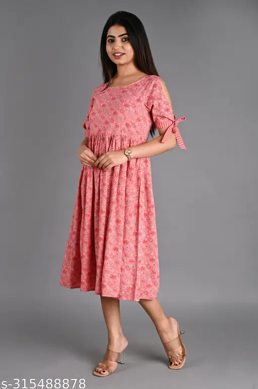 Rayon printed fit & flare Kurta for women, short sleeves, XS-XXL, India origin