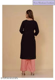 Black embroidered viscose rayon A-line kurti and palazzo set for women, made in India
