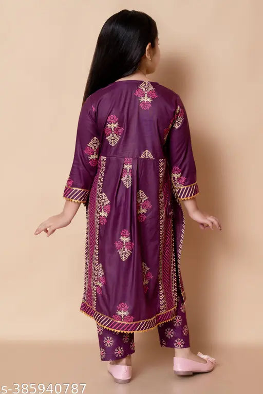 Purple rayon kurta sets for kids (ages 3-12), printed design from Barkat Designing Planet