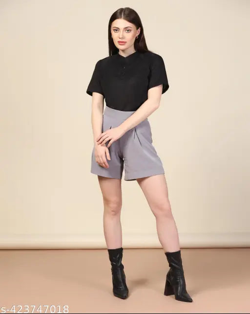 Waffle cotton button down cropped top, shiny and stylish for club parties or festivals. Solid color, short sleeves, round neck, and high-quality fabric blend. Suitable for various body types, made in India