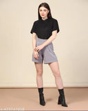 Waffle cotton button down cropped top, shiny and stylish for club parties or festivals. Solid color, short sleeves, round neck, and high-quality fabric blend. Suitable for various body types, made in India