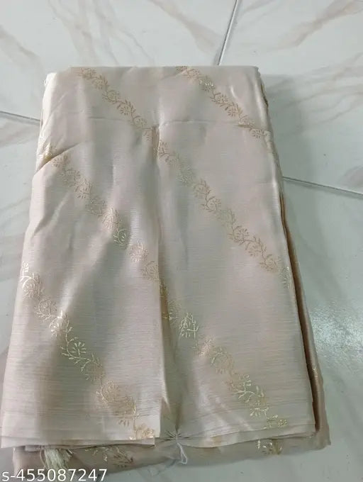 Foil print saree, tan with gold foil design