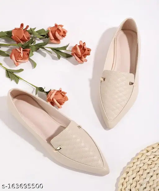 Comfortable beige synthetic ballerinas for women & girls with cushioned footbed - ideal for daily wear or special occasions