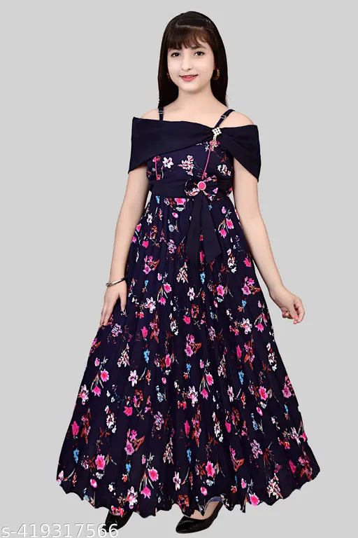 Black floral embellished off-the-shoulder gown, floor length