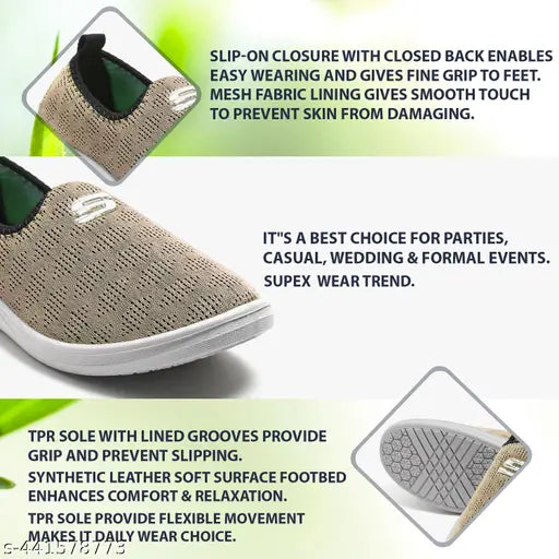 Classy women sport shoes with mesh lining, easy slip-on closure, and a choice of black, white or gold. Its best for parties, weddings, and formal events