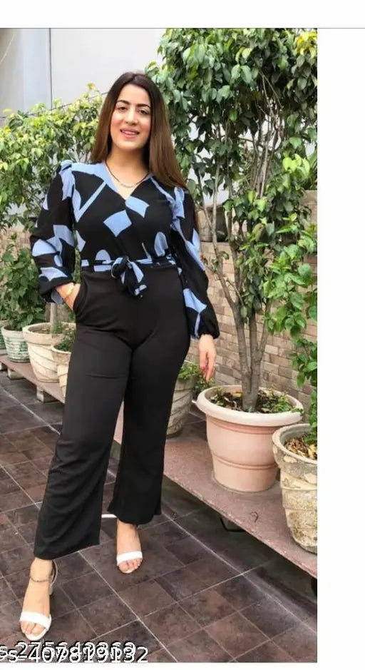 Embroidered net georgette jumpsuit, long sleeves, stylish and solid (XL), Indian origin