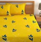 Glace cotton, elastic queen fitted bedsheet with non-slip feature & floral pattern, comes with 2 pillow covers. Upgrade bedroom style. Made in India