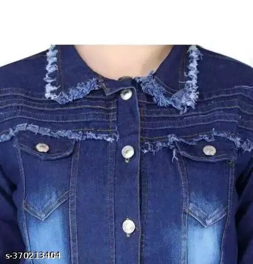 Dark denim jacket with frayed cuffs and collar