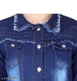 Dark denim jacket with frayed cuffs and collar
