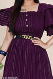 Purple silk dress with ruffled sleeves and belt
