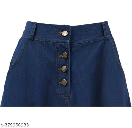 Navy Blue Denim A-Line Maxi Skirt with Four Buttons, lightweight & breathable, suitable for all body types and seasons