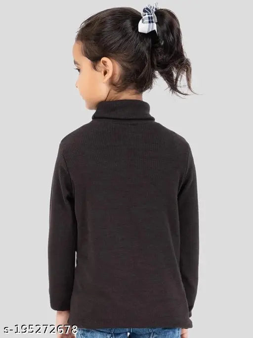Nylon high neck long sleeve winter wear sweatshirt for kid girls, solid pattern. Soft, comfy, breathable, and lightweight children's pullover suitable for fall/winter occasions. Available in sizes 3-4 Years to 11-12 Years. Made in India
