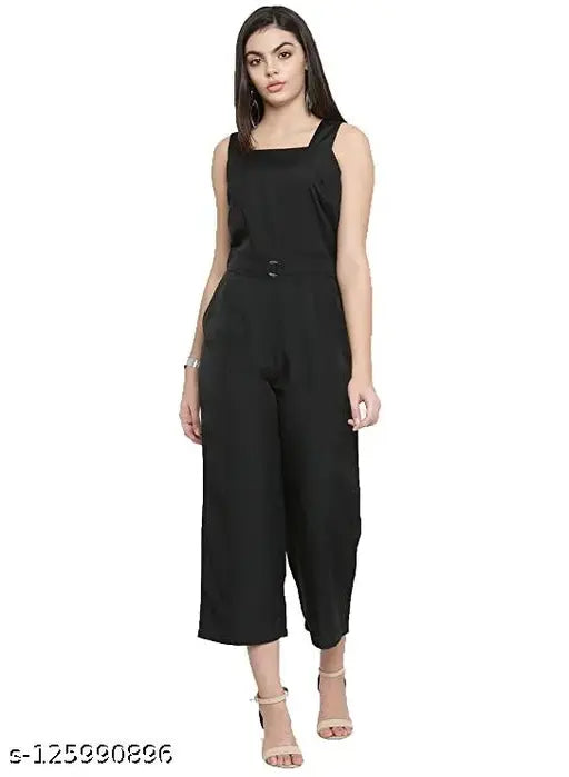 Black crepe sleeveless culotte jumpsuit by Magnetic Designs, ideal for formal events