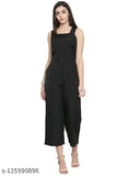 Black crepe sleeveless culotte jumpsuit by Magnetic Designs, ideal for formal events