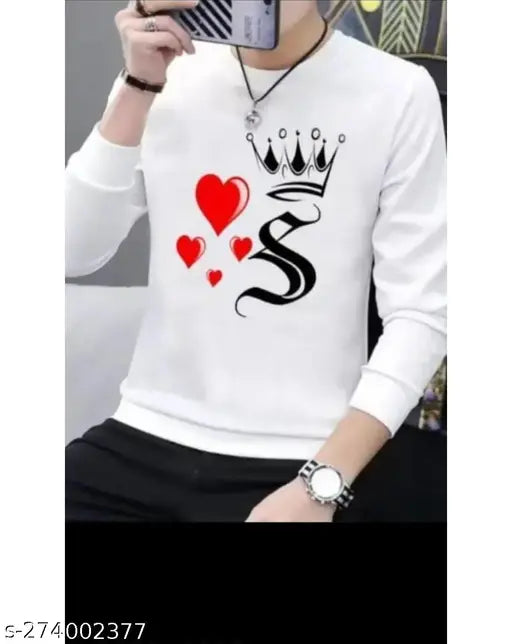 Full-sleeve polyester men's King printed T-shirt, long sleeves, printed net design. S, M, L, XL, XXL sizes available