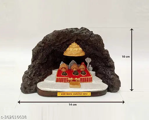 Hand-crafted poly resin Mata Vaishno Devi Darbar idol, 15cmx10cmx7.5cm, ideal for Navratri puja and spiritual décor