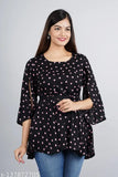 Black printed rayon top with three-quarter sleeves, Indian women's fashion wear
