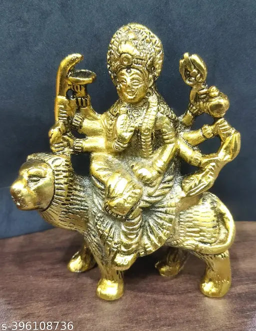 Golden metal Durga Maa Idol Statue for Puja (10x8x11 cm), Indian decorative showpiece