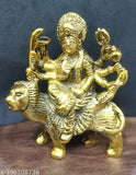 Golden metal Durga Maa Idol Statue for Puja (10x8x11 cm), Indian decorative showpiece