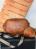 Black leather crossbody sling bag, stylish women's handbag with multiple pockets